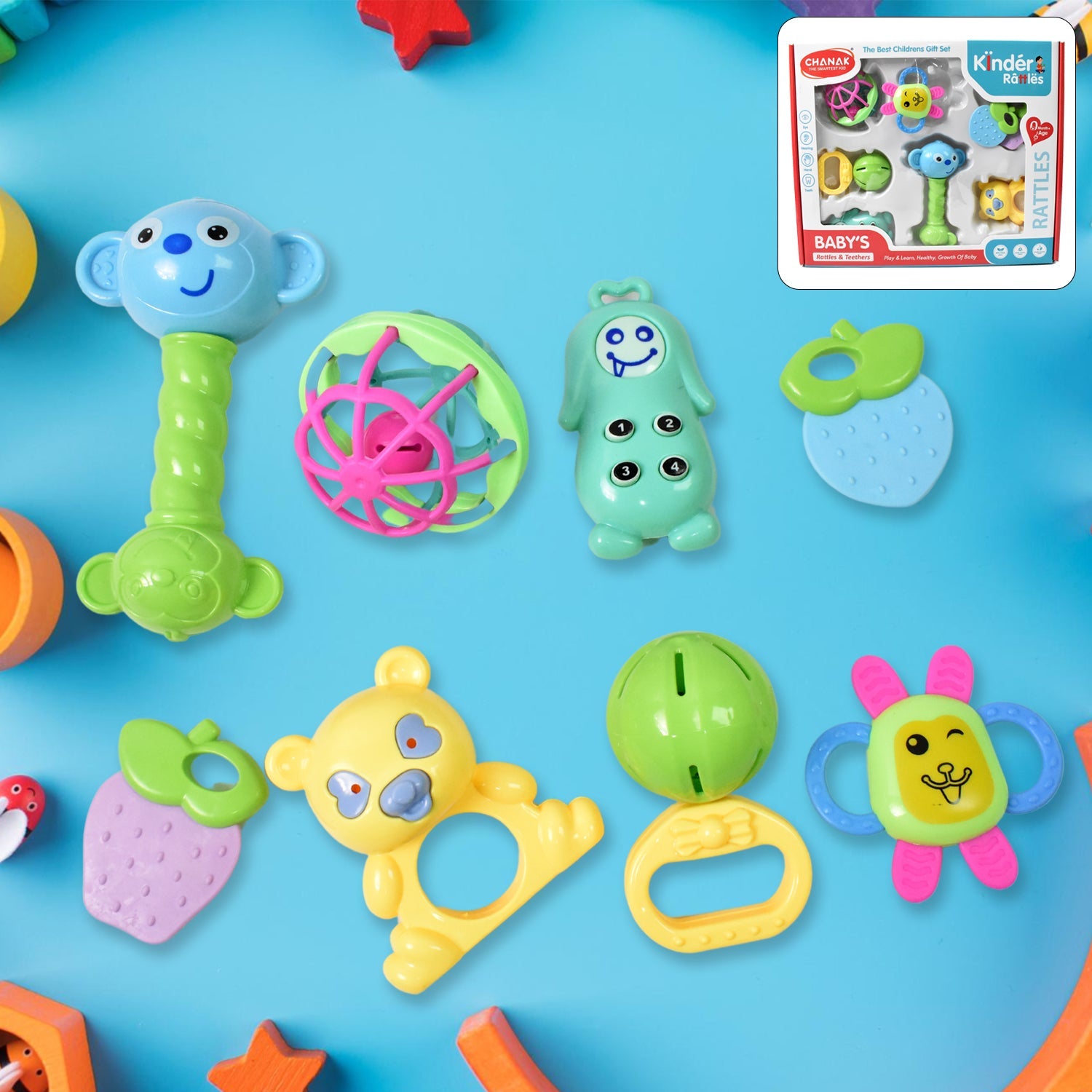 Kinder Rattles Classic Store Plastic Non-Toxic Shake and Grab Ball Baby Rattles & Teethers (8 Pcs Set) Kinder Rattles Classic Store Plastic Non-Toxic Shake and Grab Ball Baby Rattles & Teethers (8 Pcs Set)